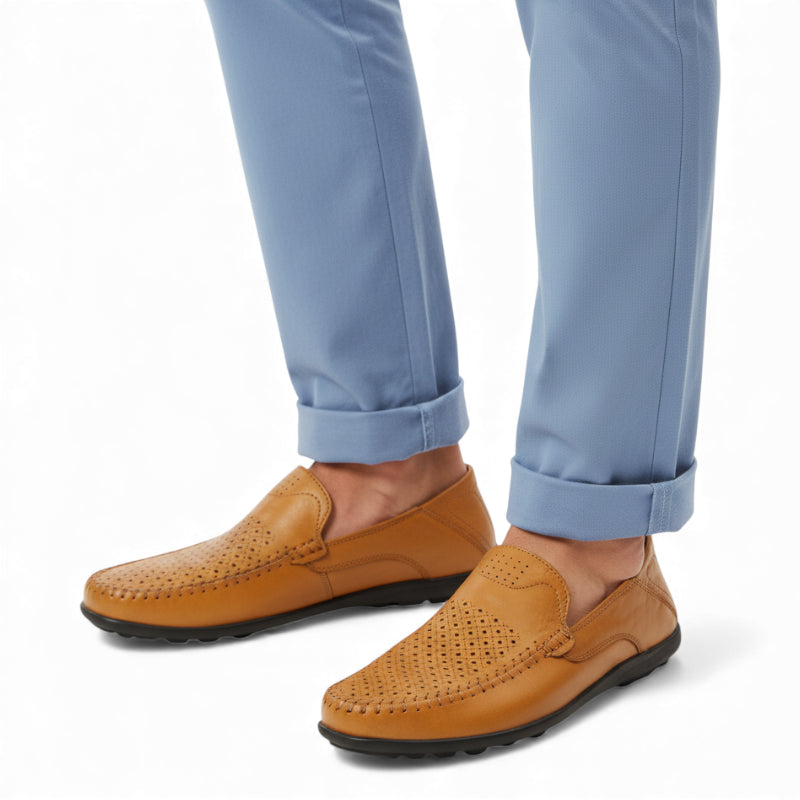 Mocassin En Cuir Vernis camel Respirant Pour Homme