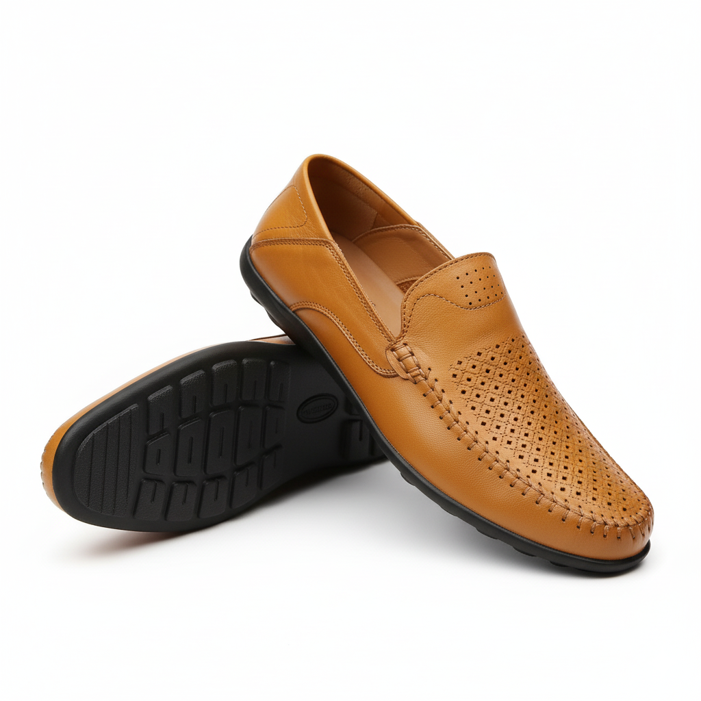 Mocassin En Cuir Vernis camel Respirant Pour Homme