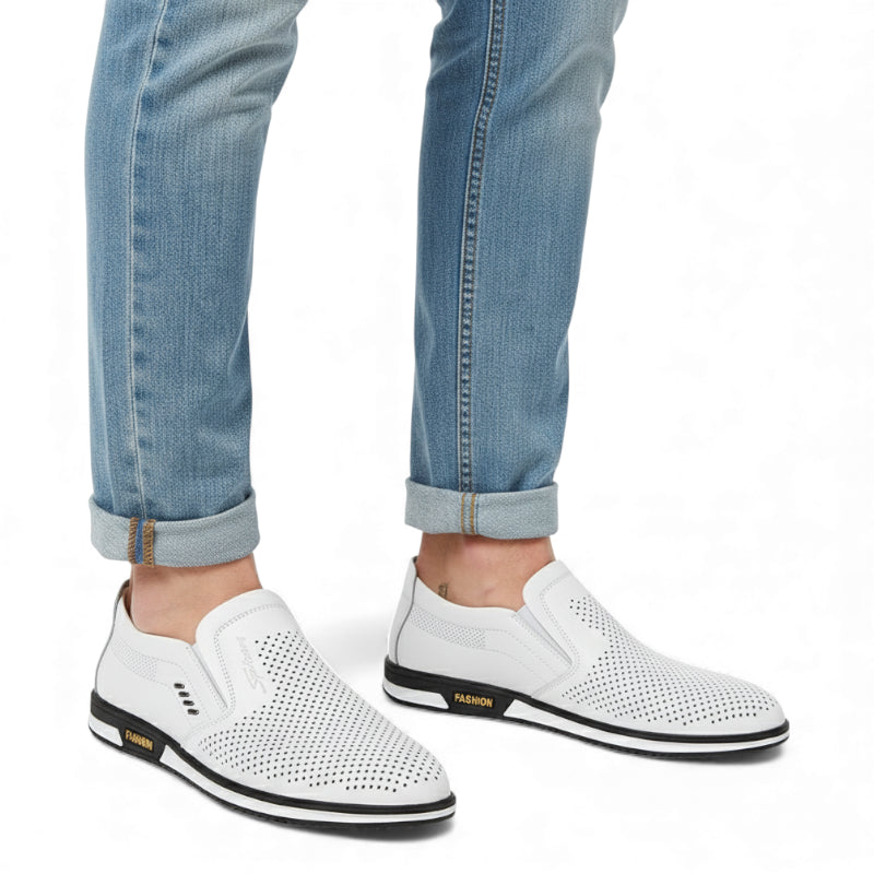 Mocassin En Cuir Respirant Blanc Homme