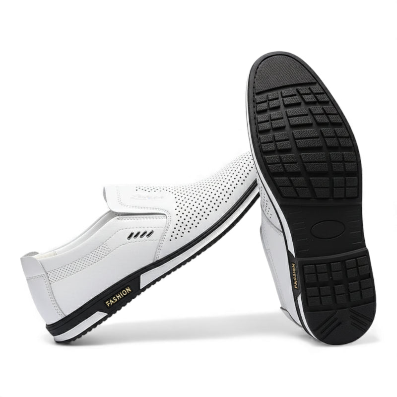 Mocassin En Cuir Respirant Blanc Homme