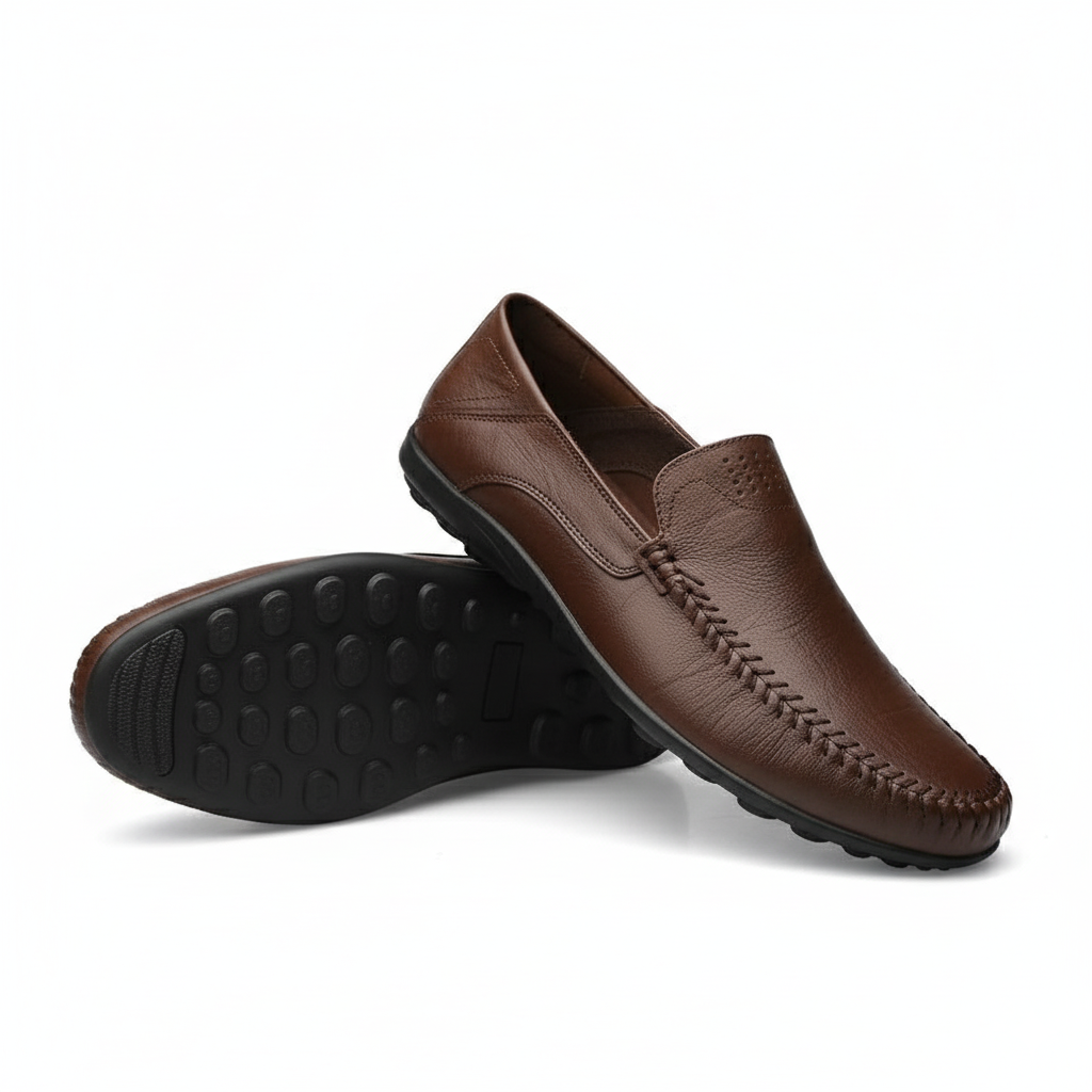 Mocassin Cuir Foncé Marron Homme Vintage