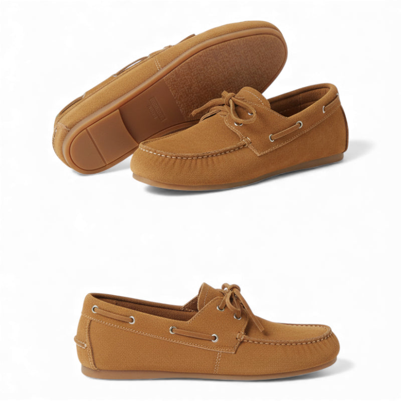 Mocassin En Véritable Peau De Vache Effet Daim Camel à Lacet Pour Femme