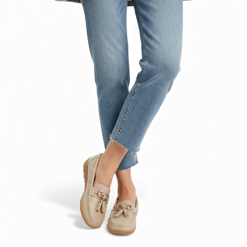 Mocassin En Cuir Beige Respirant Pour Femme