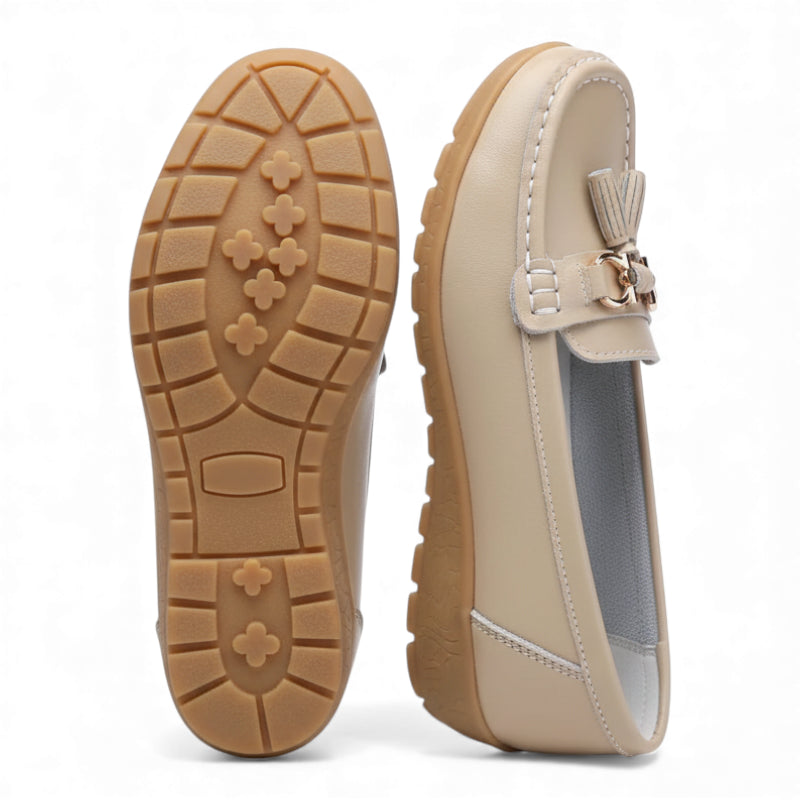 Mocassin En Cuir Beige Respirant Pour Femme