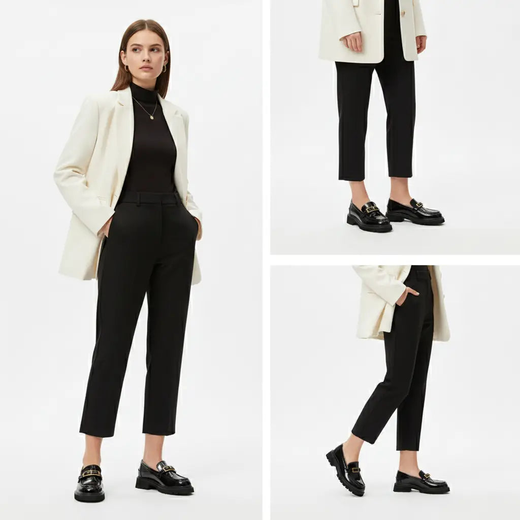 Mocassins Noir Femme Chainette Dorée