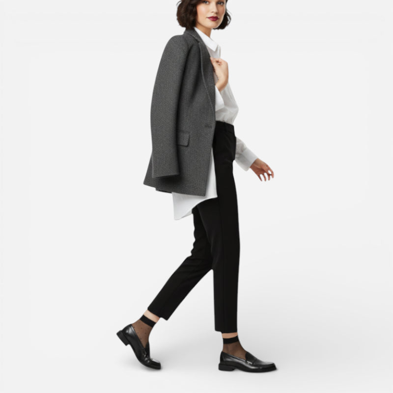 Mocassin En Cuir Vernis Noir à Talon Pour Femme