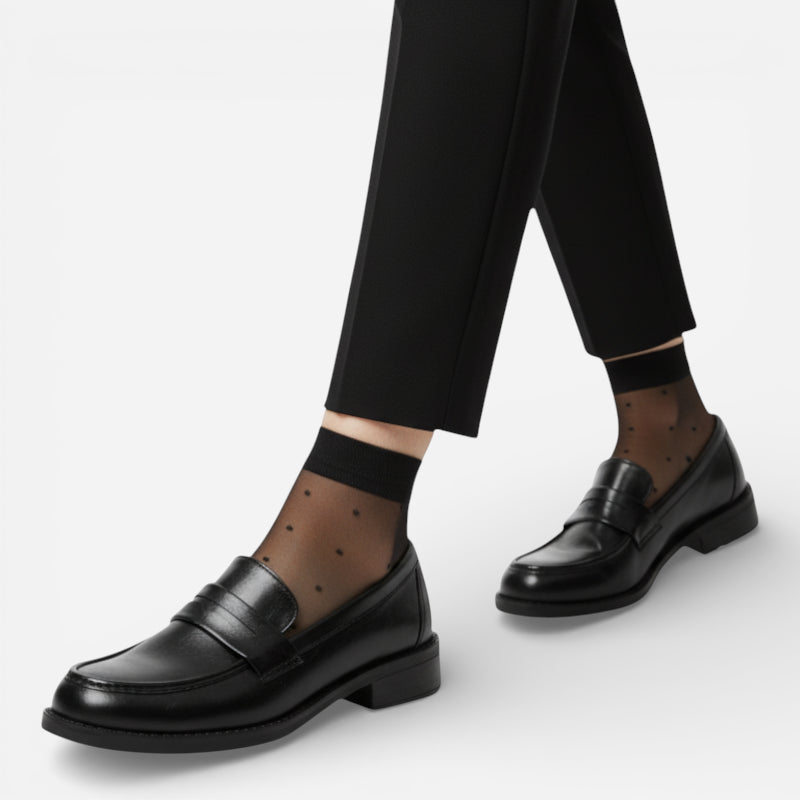 Mocassin En Cuir Vernis Noir à Talon Pour Femme