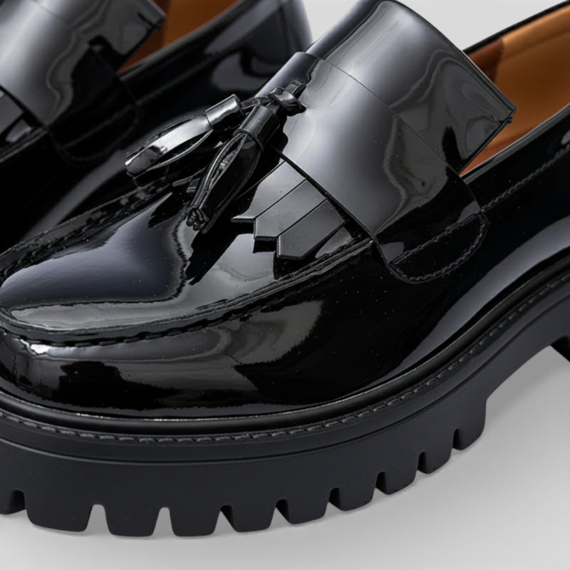 Mocassin Compensé En Cuir Vernis Noir Homme