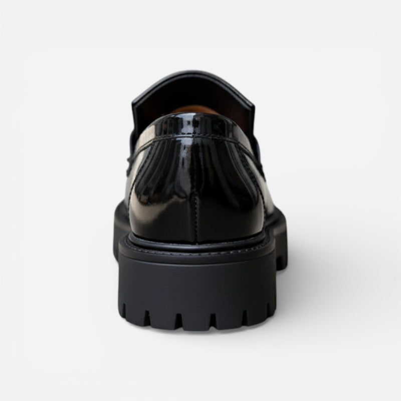 Mocassin Compensé En Cuir Vernis Noir Homme