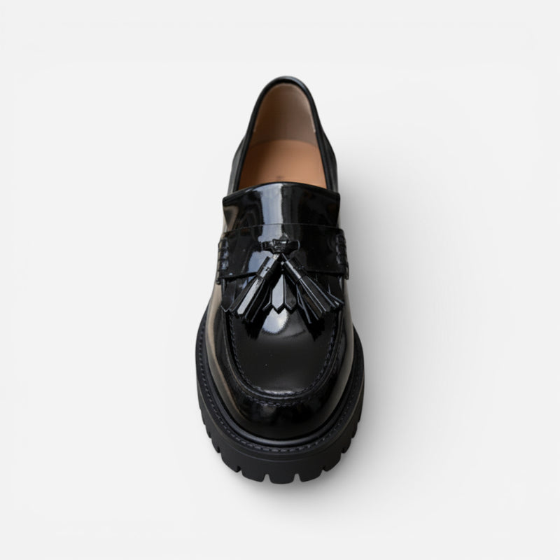 Mocassin Compensé En Cuir Vernis Noir Homme