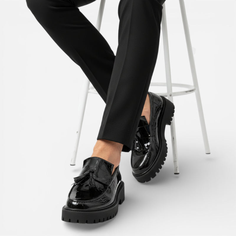 Mocassin Compensé En Cuir Vernis Noir Homme