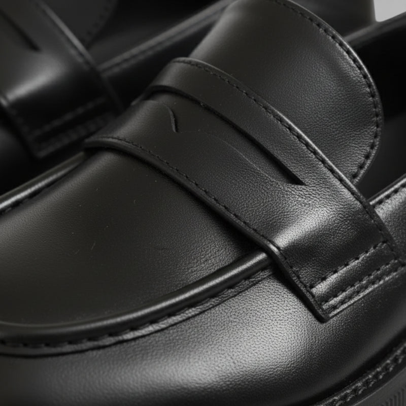 Mocassin En Cuir Vernis Noir Talon Pour Femme