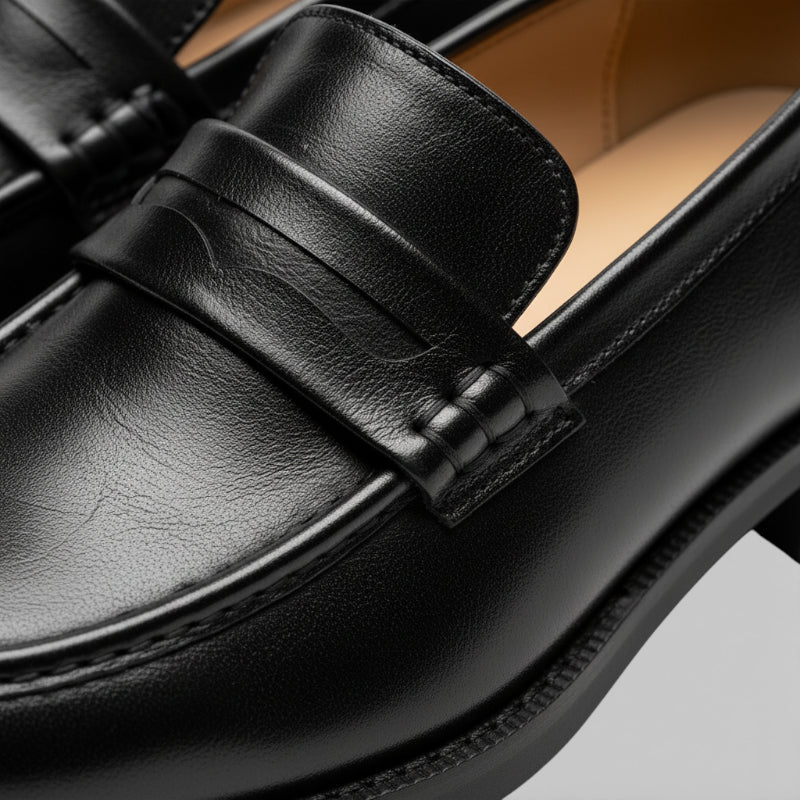 Mocassin En Cuir Vernis Noir à Talon Pour Femme