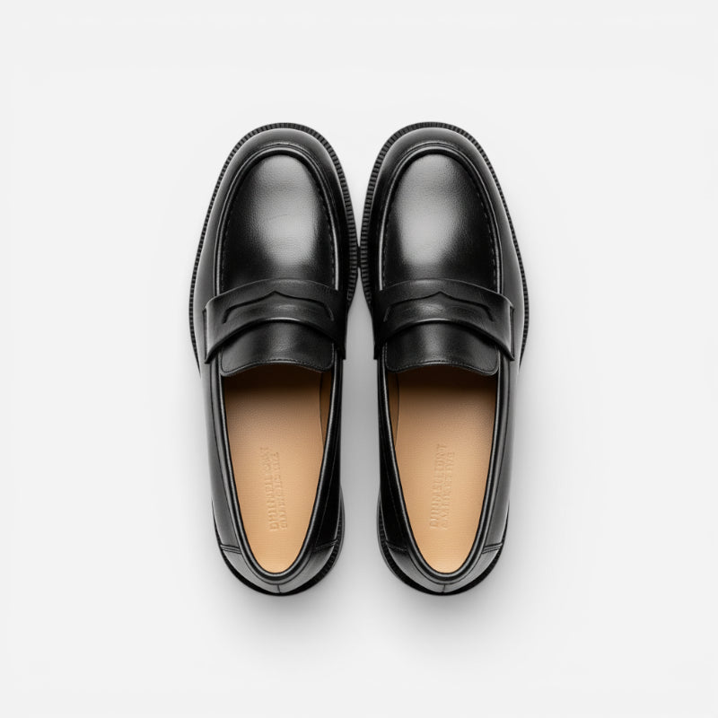 Mocassin En Cuir Vernis Noir à Talon Pour Femme