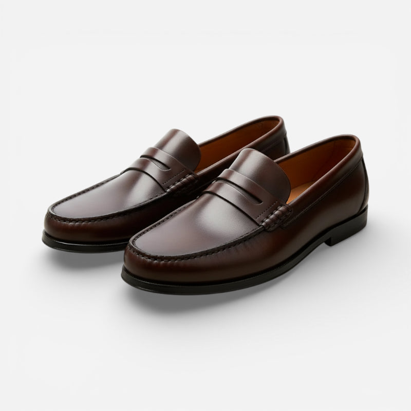 Mocassin Homme Cuir Marron Vernis à Talon
