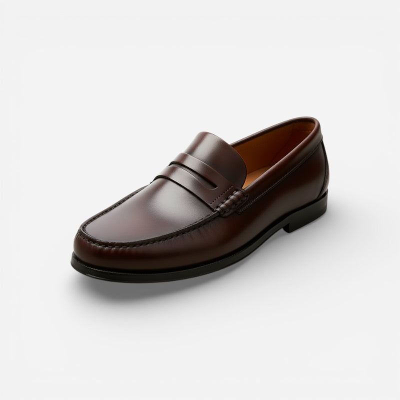 Mocassin Homme Cuir Marron Vernis à Talon
