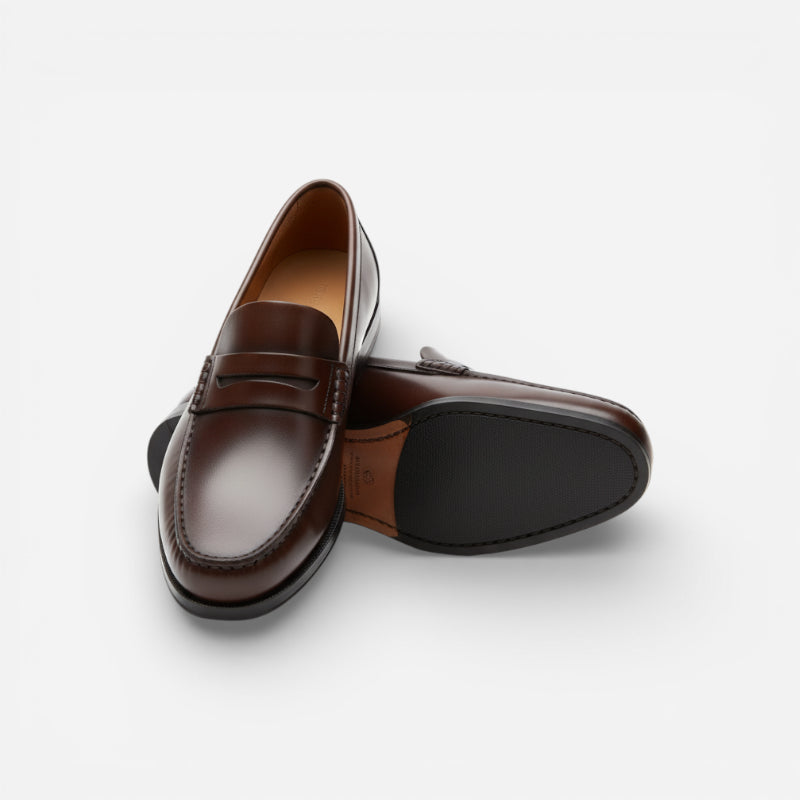 Mocassin Homme Cuir Marron Vernis à Talon