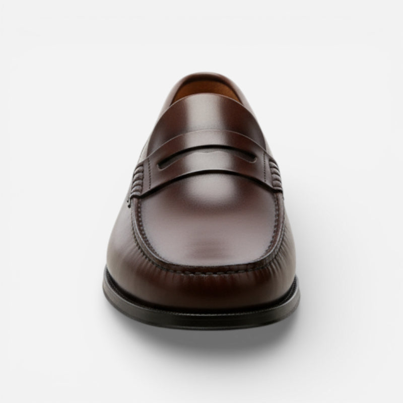 Mocassin Homme Cuir Marron Vernis à Talon