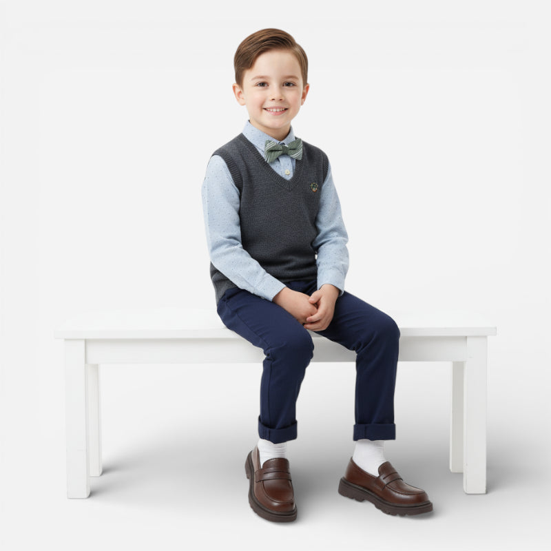 Mocassin Cuir Marron Foncé Garçon Talon