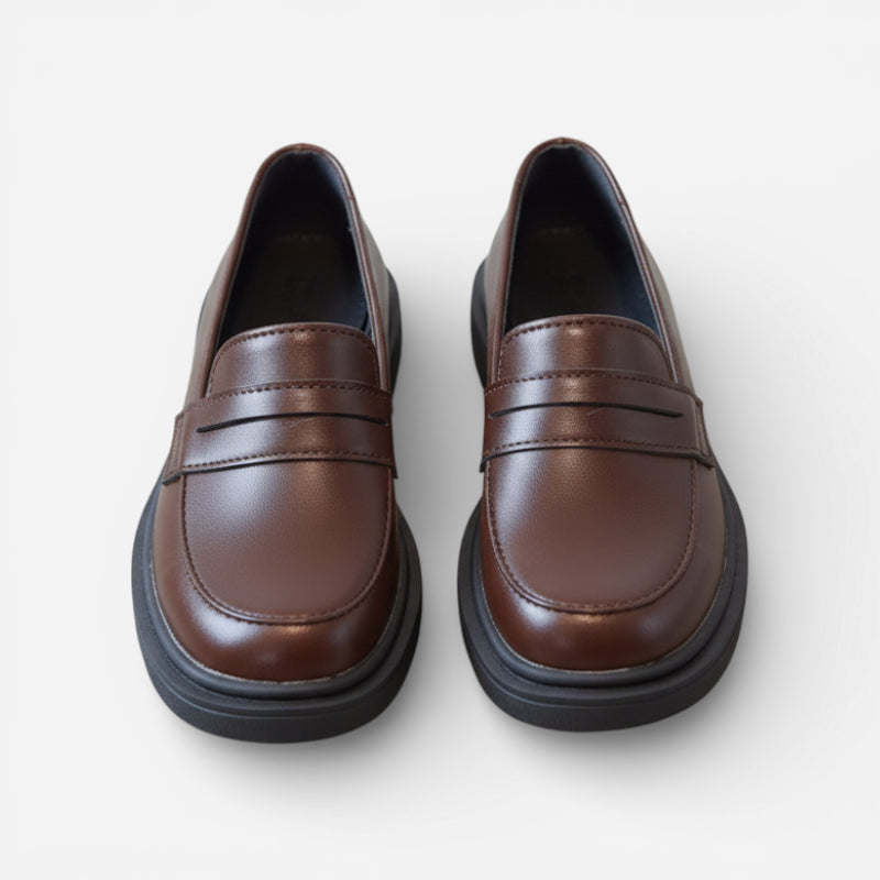 Mocassin Cuir Marron Foncé Garçon Talon