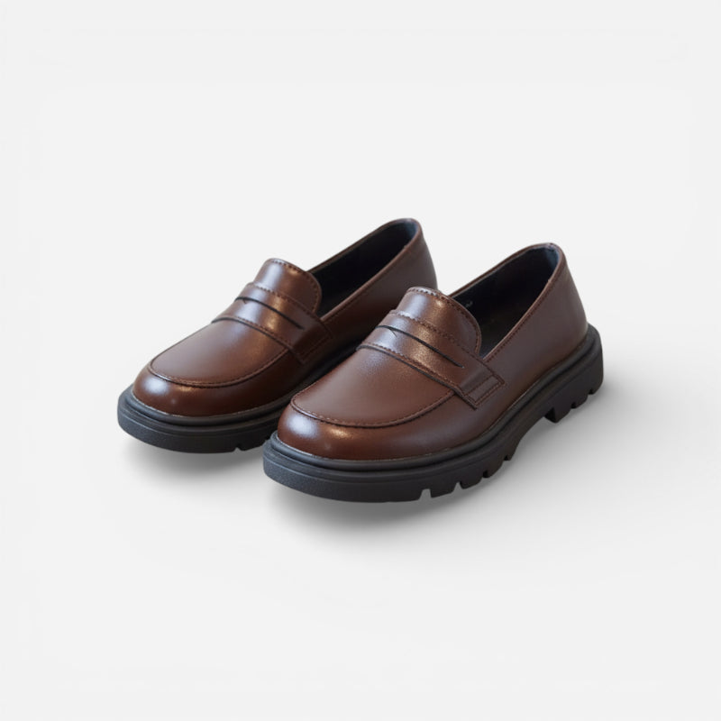 Mocassin Cuir Marron Foncé Garçon Talon