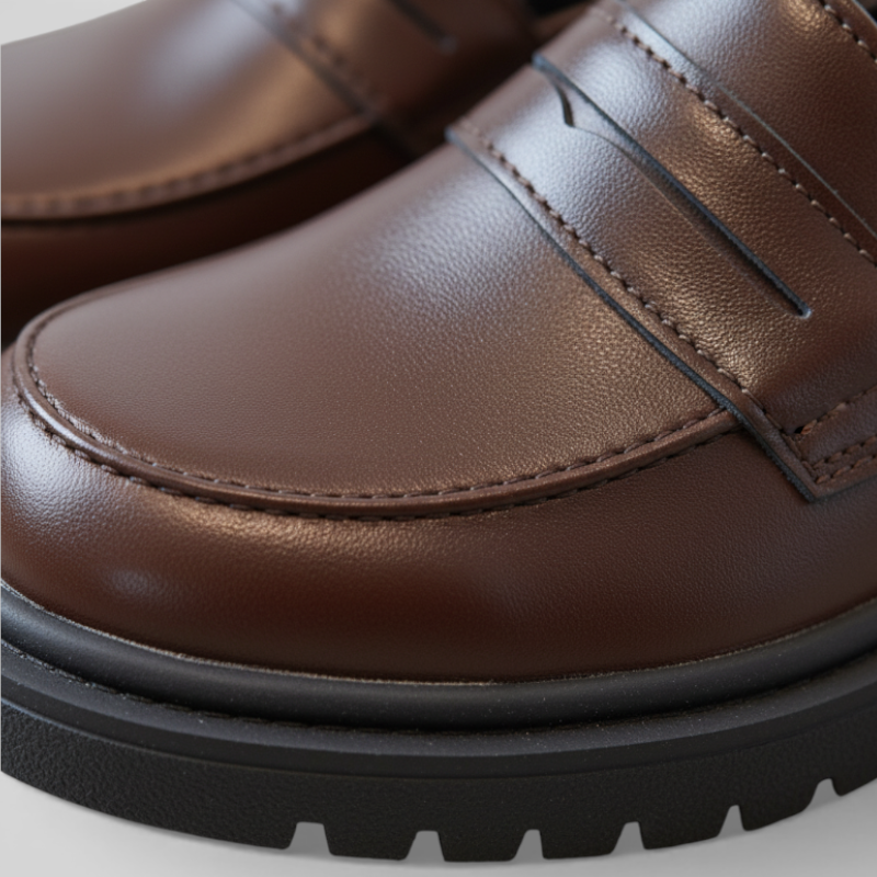 Mocassin Cuir Marron Foncé Garçon Talon