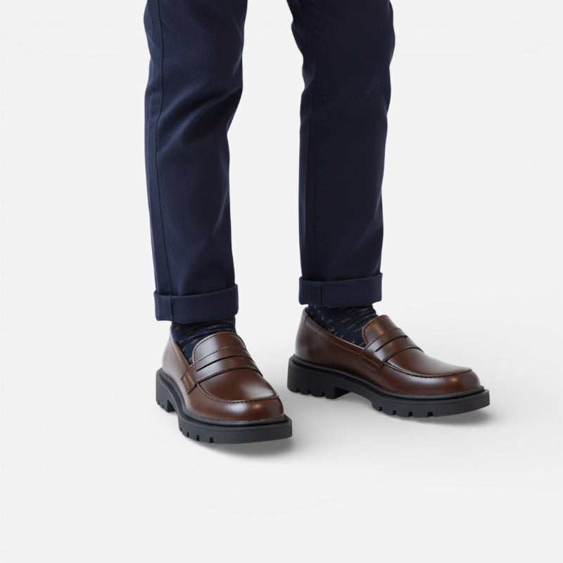 Mocassin Cuir Marron Foncé Garçon Talon