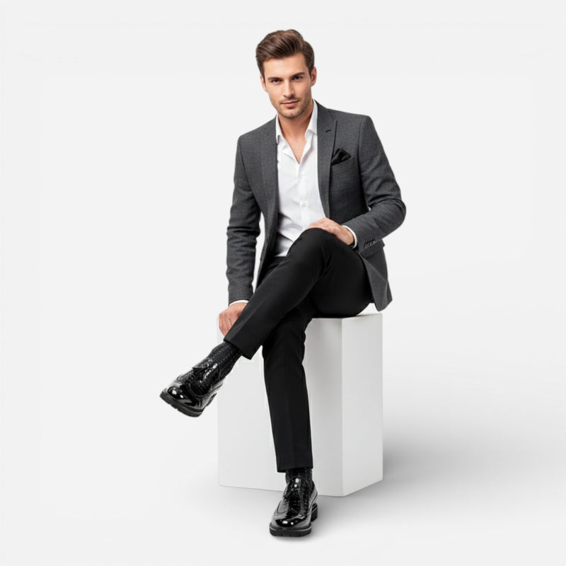 Mocassin En Cuir Noir Vernis à Motifs Compensé Pour Homme