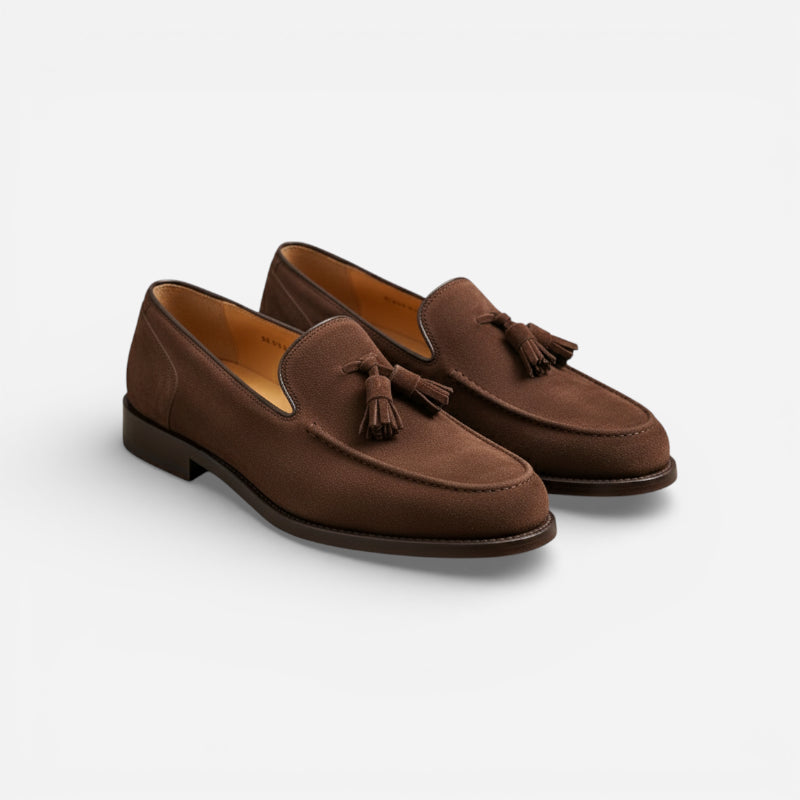 Mocassin En Daim Marron à Talon Pour Femme