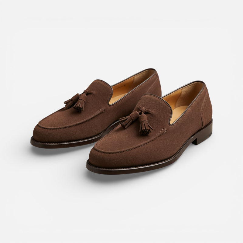 Mocassin En Daim Marron à Talon Pour Femme