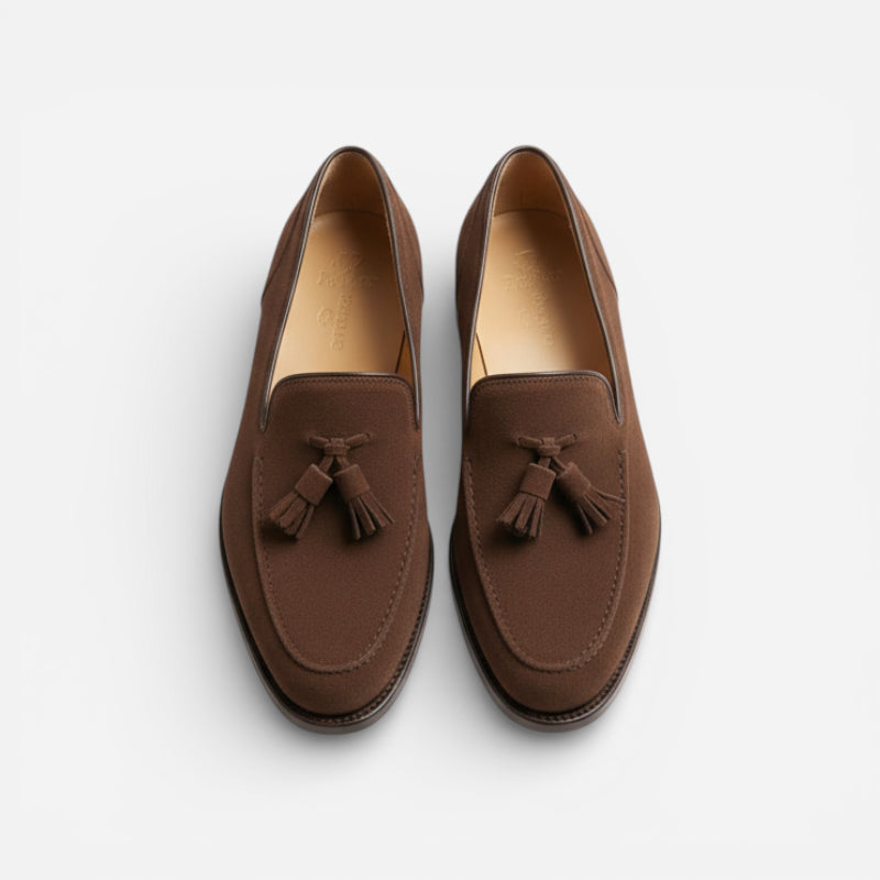 Mocassin En Daim Marron à Talon Pour Femme