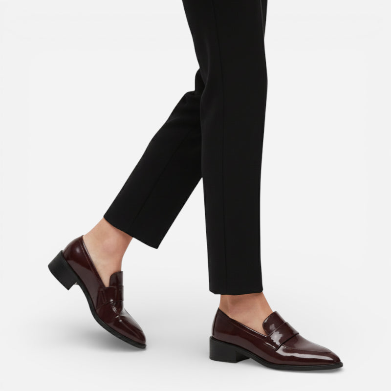 Mocassin En Cuir Bordeaux Vernis Brillant à Talon Femme