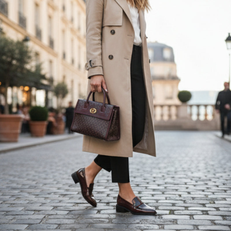Mocassin En Cuir Bordeaux Vernis Brillant à Talon Femme