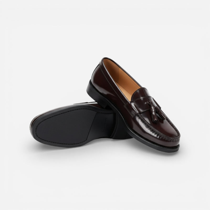 Mocassin En Cuir Vernis Marron Foncé Pour Homme à Gland