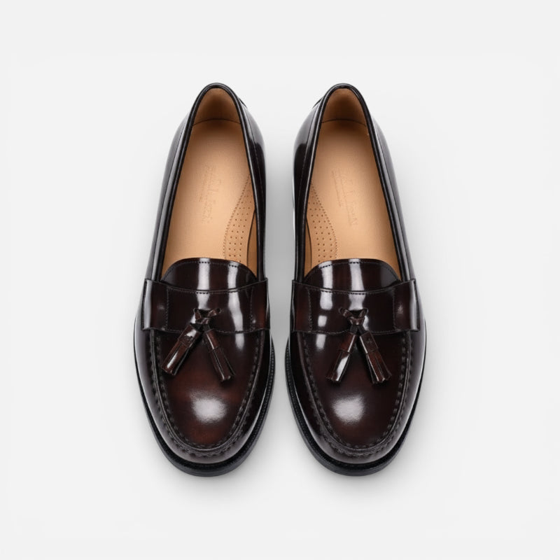 Mocassin En Cuir Vernis Marron Foncé Pour Homme à Gland