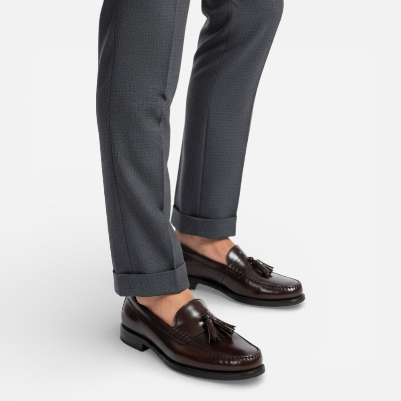 Mocassin En Cuir Vernis Marron Foncé Pour Homme à Gland