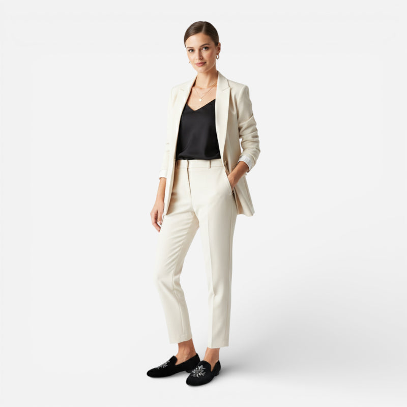 Mocassin Daim Noir Fleur Argenté Femme