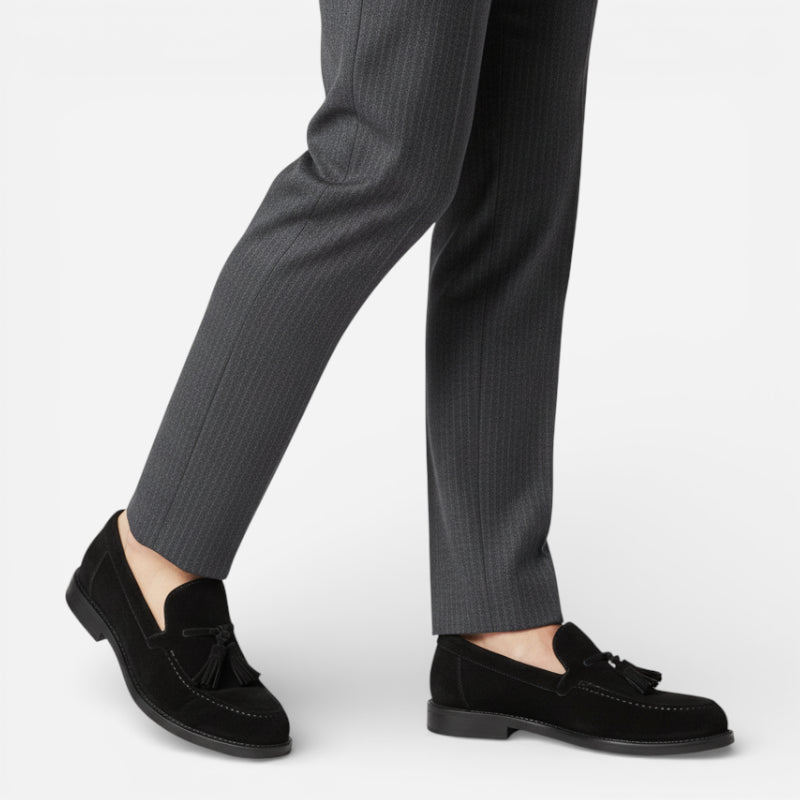 Mocassin Daim Noir Gland Talon Pour Homme