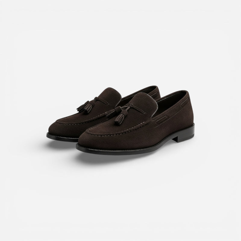 Mocassin Daim Marron Foncé à Glands Et Talon Homme