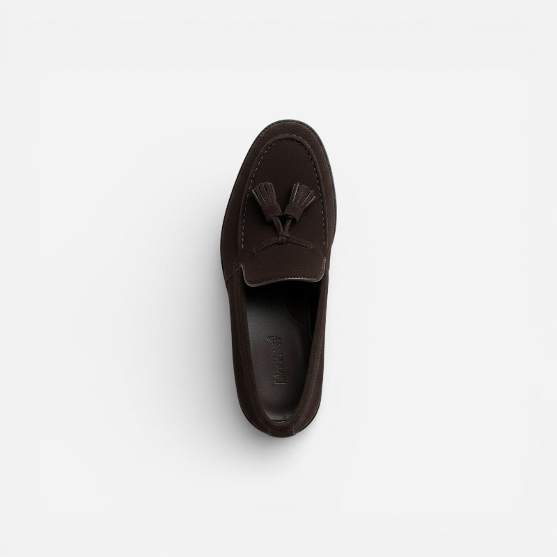 Mocassin Daim Marron Foncé à Glands Et Talon Homme
