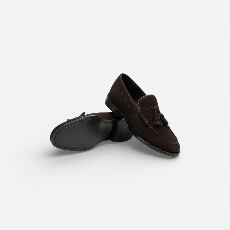 Mocassin Daim Marron Foncé à Glands Et Talon Homme