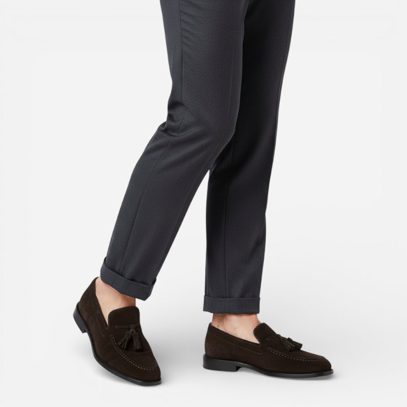 Mocassin Daim Marron Foncé à Glands Et Talon Homme