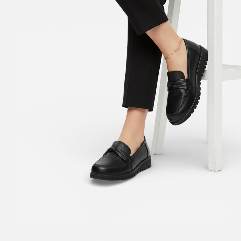 Mocassin Noir Compensé Pour Femme Chic Avec Bandeau