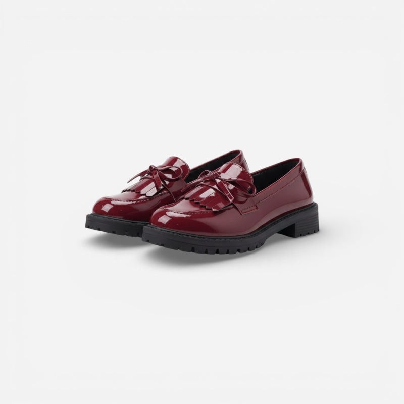 Mocassin Plateforme En Cuir Vernis Bordeaux Femme