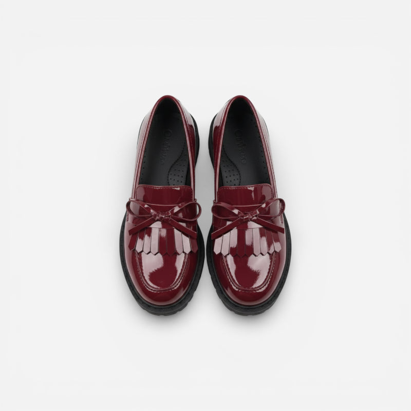 Mocassin Plateforme En Cuir Vernis Bordeaux Femme