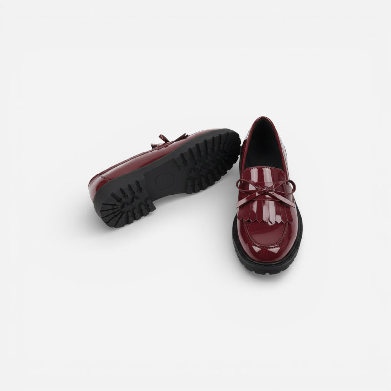 Mocassin Plateforme En Cuir Vernis Bordeaux Femme