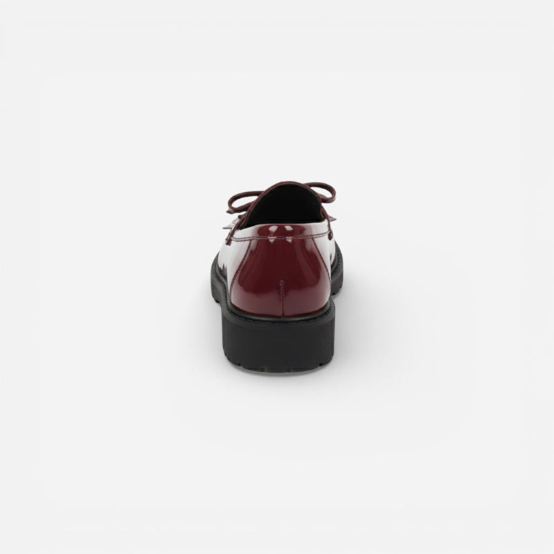 Mocassin Plateforme En Cuir Vernis Bordeaux Femme