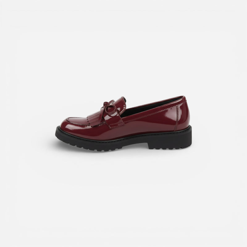 Mocassin Plateforme En Cuir Vernis Bordeaux Femme