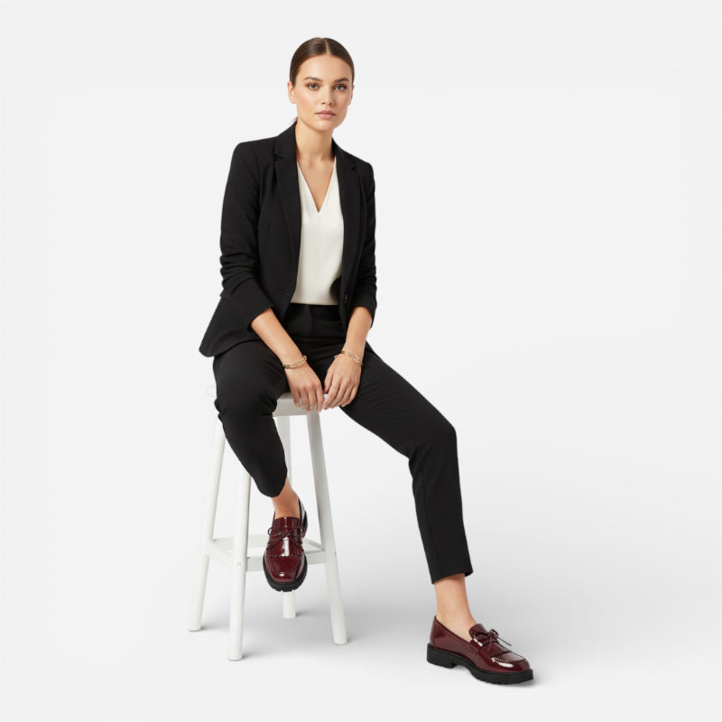 Mocassin Plateforme En Cuir Vernis Bordeaux Femme