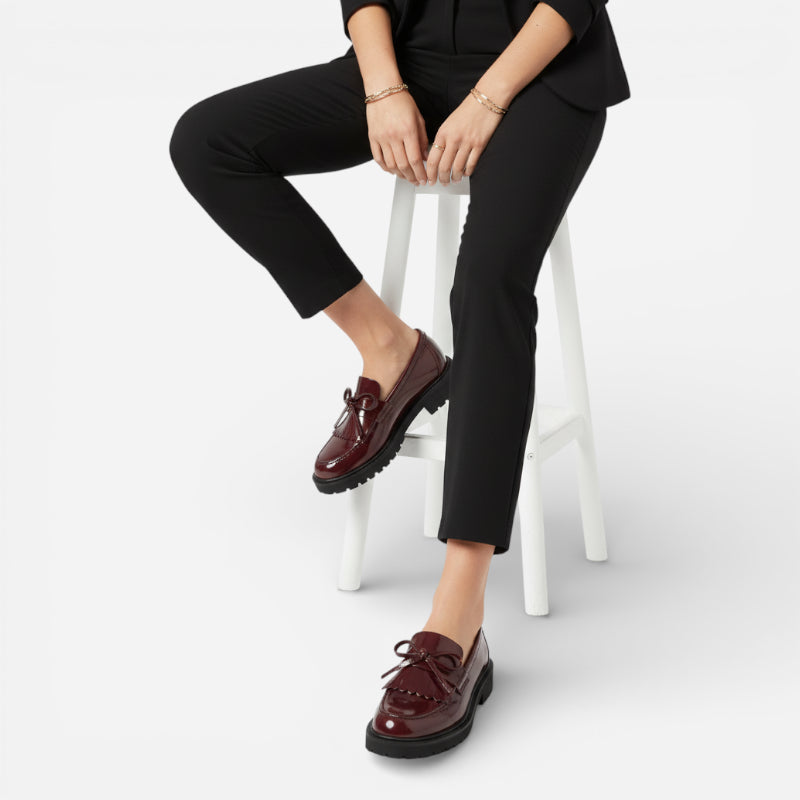 Mocassin Plateforme En Cuir Vernis Bordeaux Femme